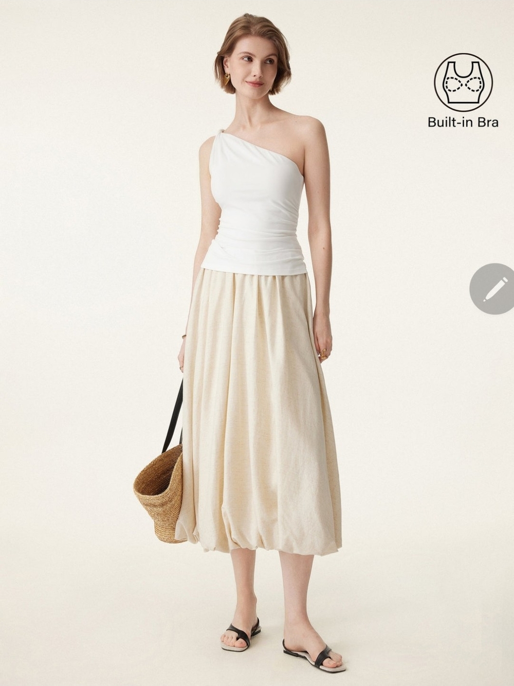 OGLmove One Shoulder Twisted Brami Tank in Pure White, size Medium